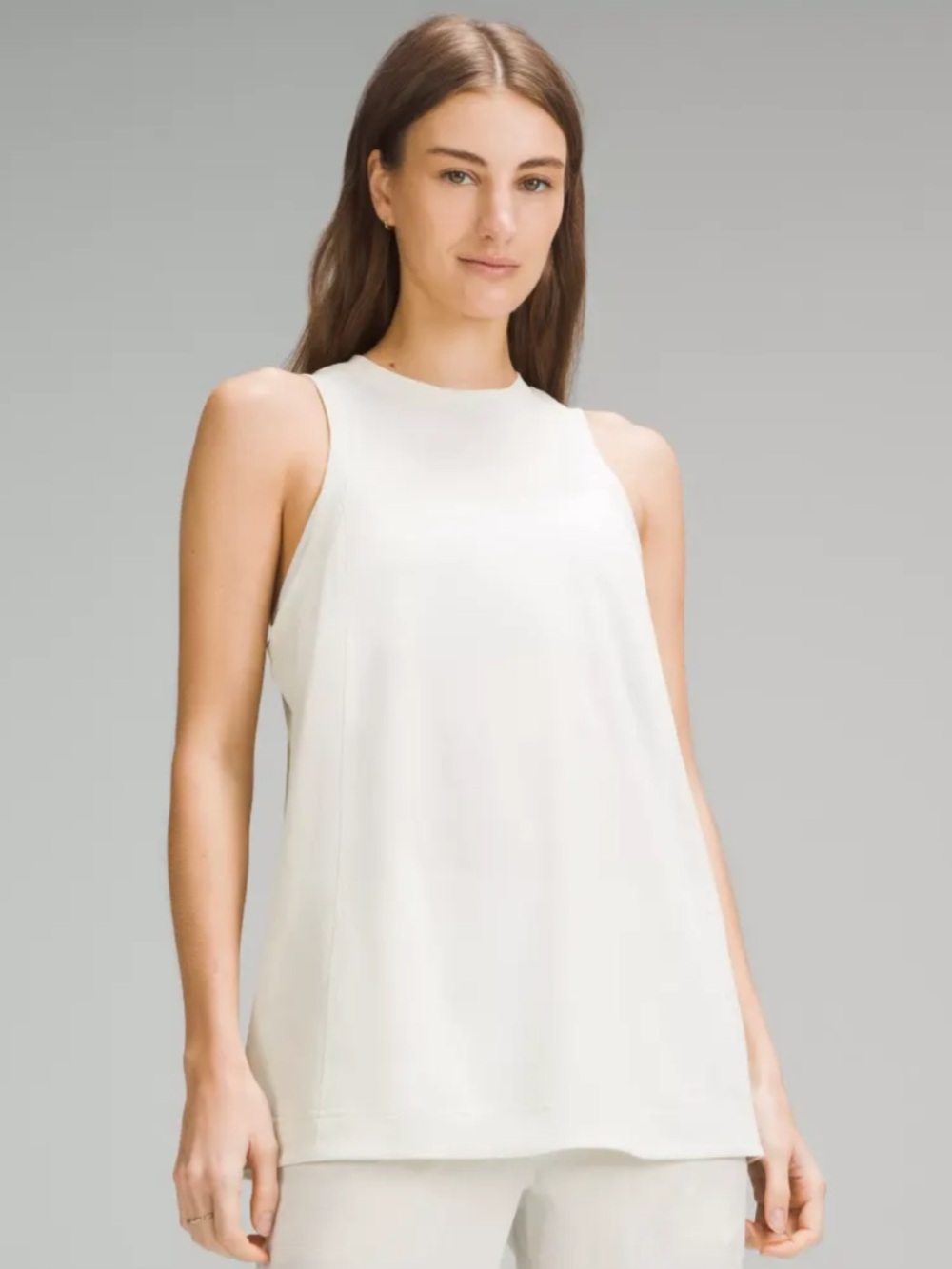 Lululemon White Long Cotton Crewneck Tank Top | Size S